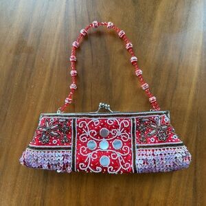 Red Beaded Wristlet Clutch